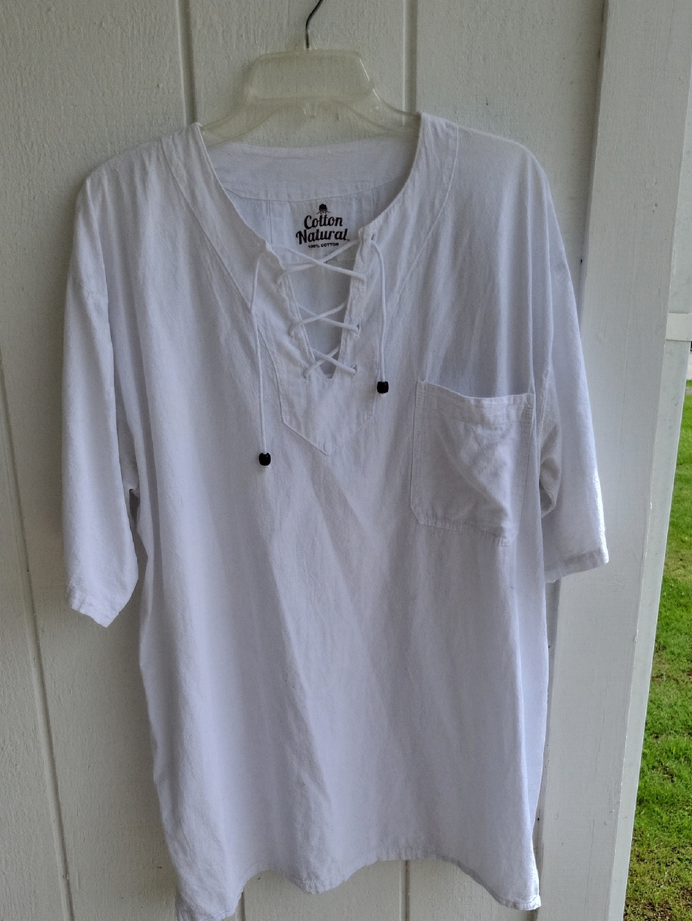 Cotton Natural Women's White Lace-Up Pocket Top Pure Cotton